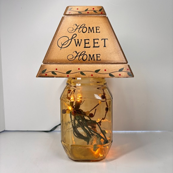 Other - Lighted Jar Accent Lamp w Wooden Shade Lighted Berry Cottage Farmhouse Decor